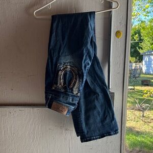 Miss Me Dark Blue Boot Cut Jeans with Silver Embellishment